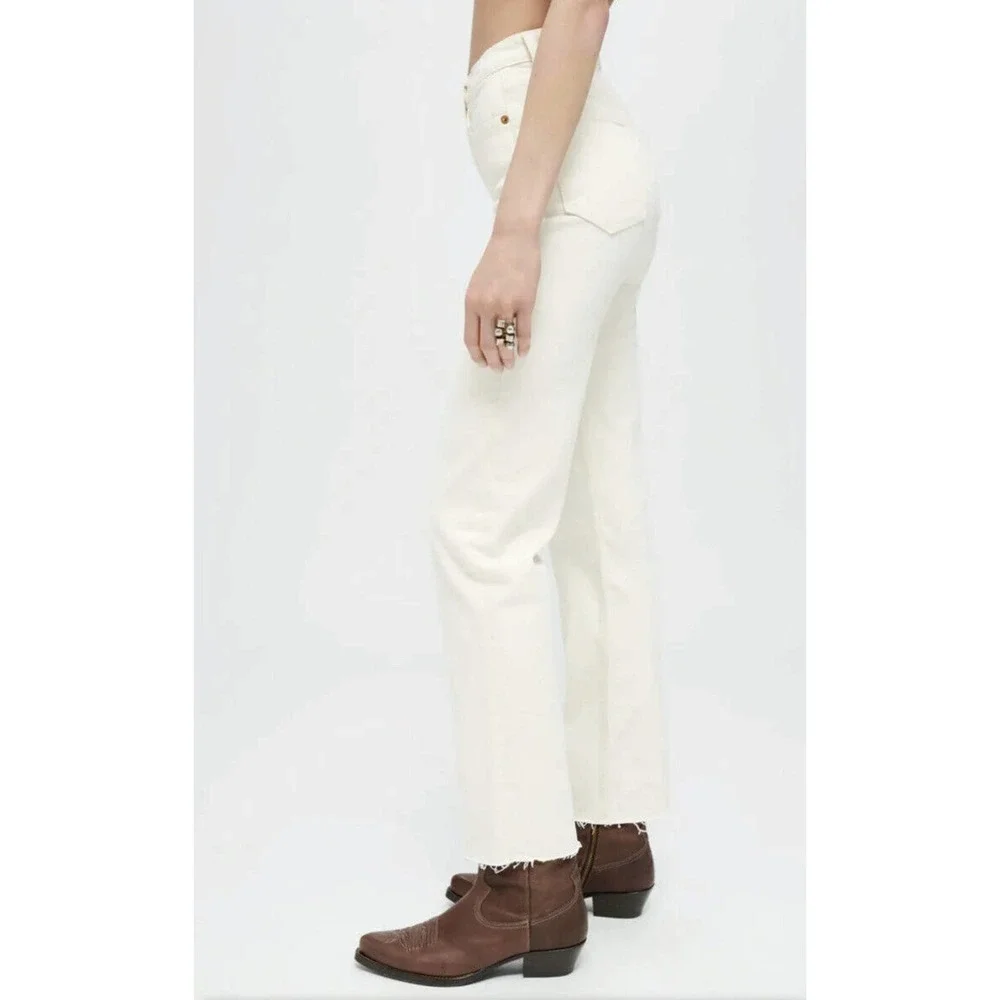 RE/DONE High Rise Stove Pipe Jeans Size 31 Vintage White Comfort Stretch Raw Hem